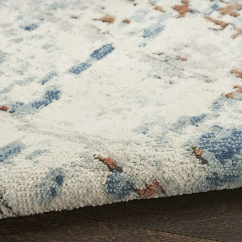 Beige and Blue Abstract Power Loom Area Rug Photo 9