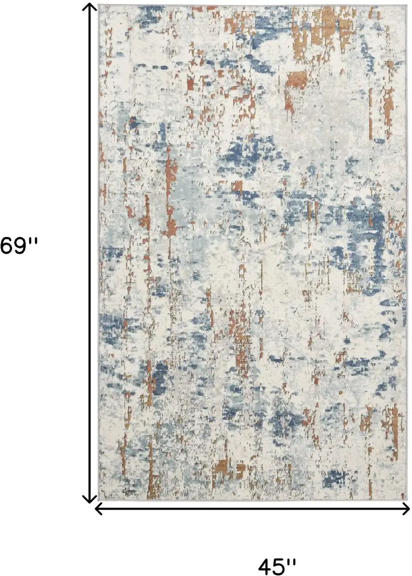 Beige and Blue Abstract Power Loom Area Rug Photo 3