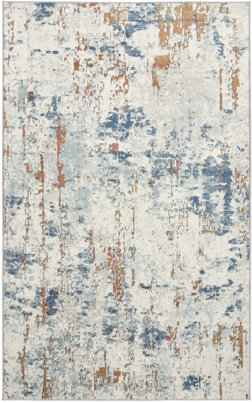 Beige and Blue Abstract Power Loom Area Rug Photo 2