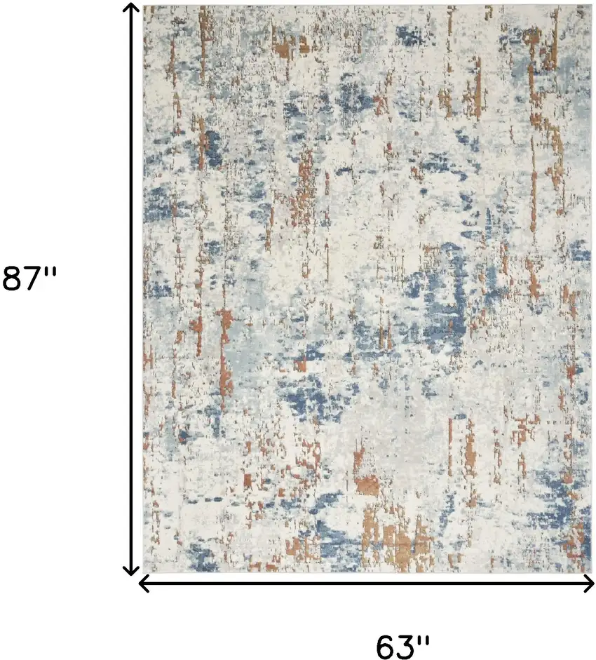 Beige and Blue Abstract Power Loom Area Rug Photo 3