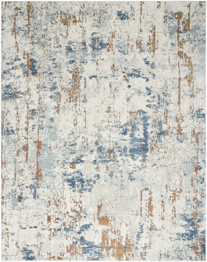 Beige and Blue Abstract Power Loom Area Rug Photo 2