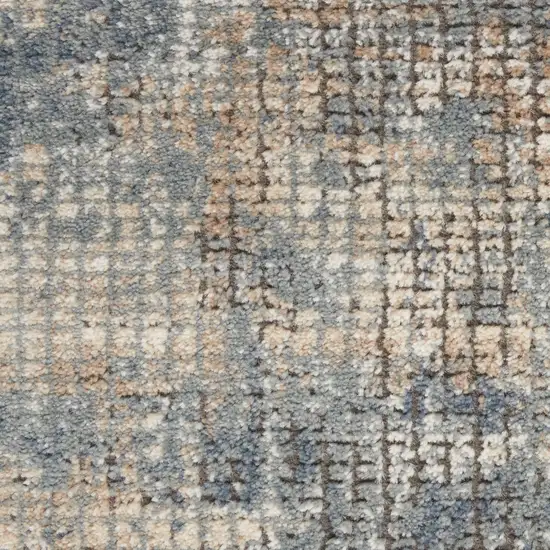 Beige and Blue Abstract Power Loom Distressed Area Rug Photo 1
