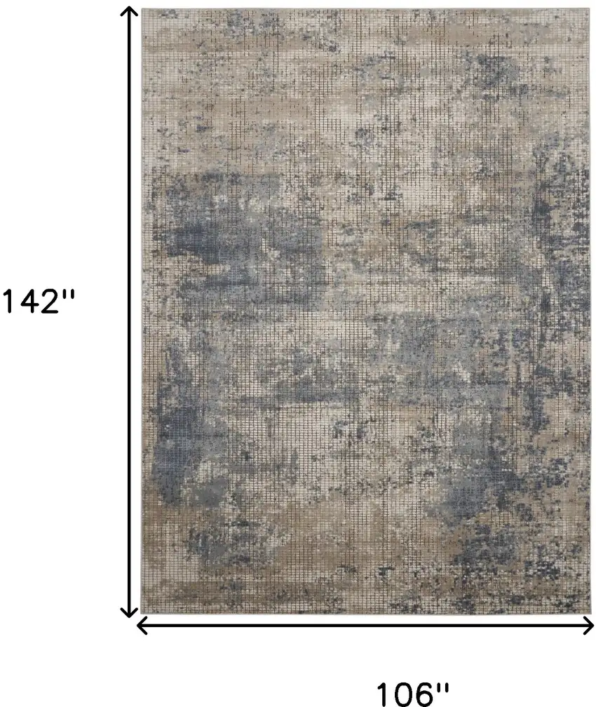 Beige and Blue Abstract Power Loom Distressed Area Rug Photo 3