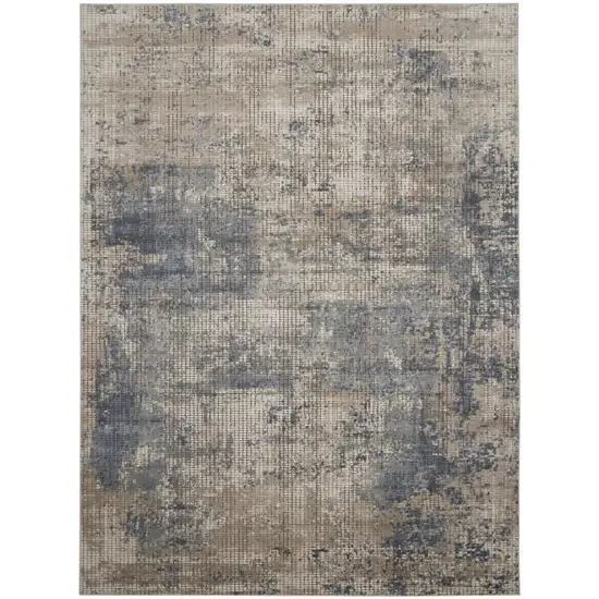 Beige and Blue Abstract Power Loom Distressed Area Rug Photo 8