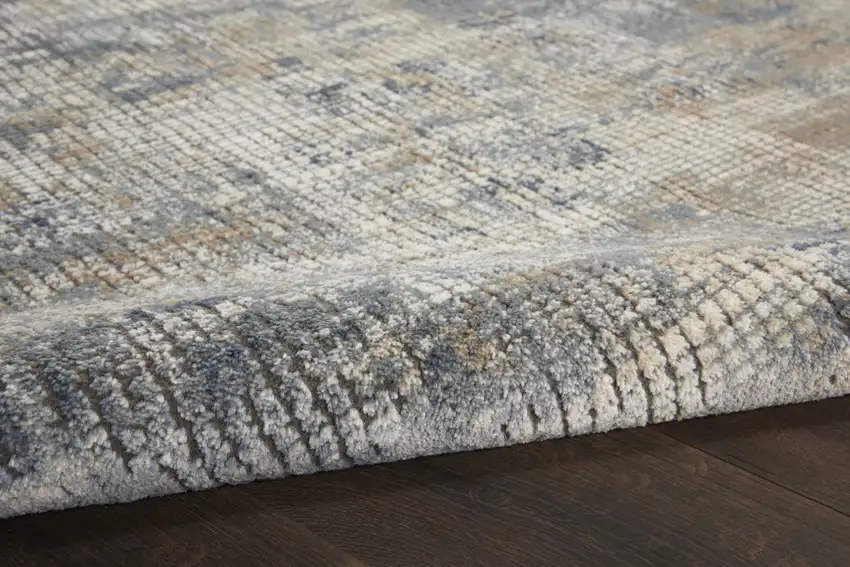Beige and Blue Abstract Power Loom Distressed Area Rug Photo 6
