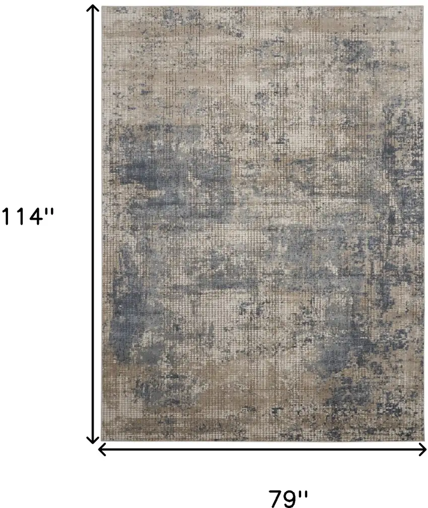 Beige and Blue Abstract Power Loom Distressed Area Rug Photo 3