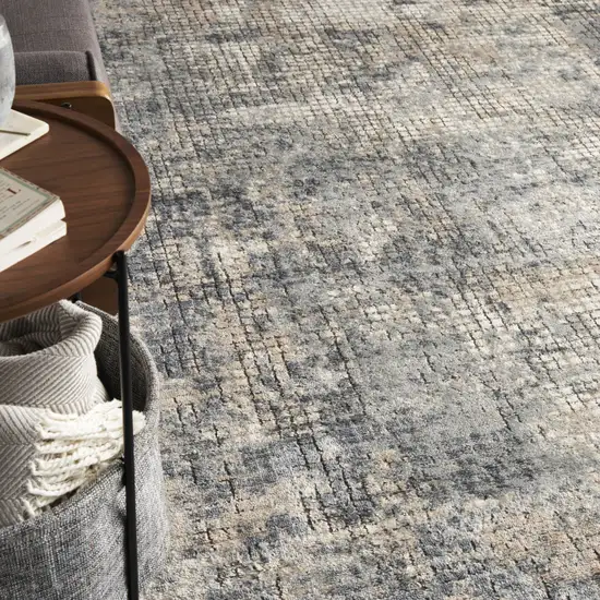 Beige and Blue Abstract Power Loom Distressed Area Rug Photo 8