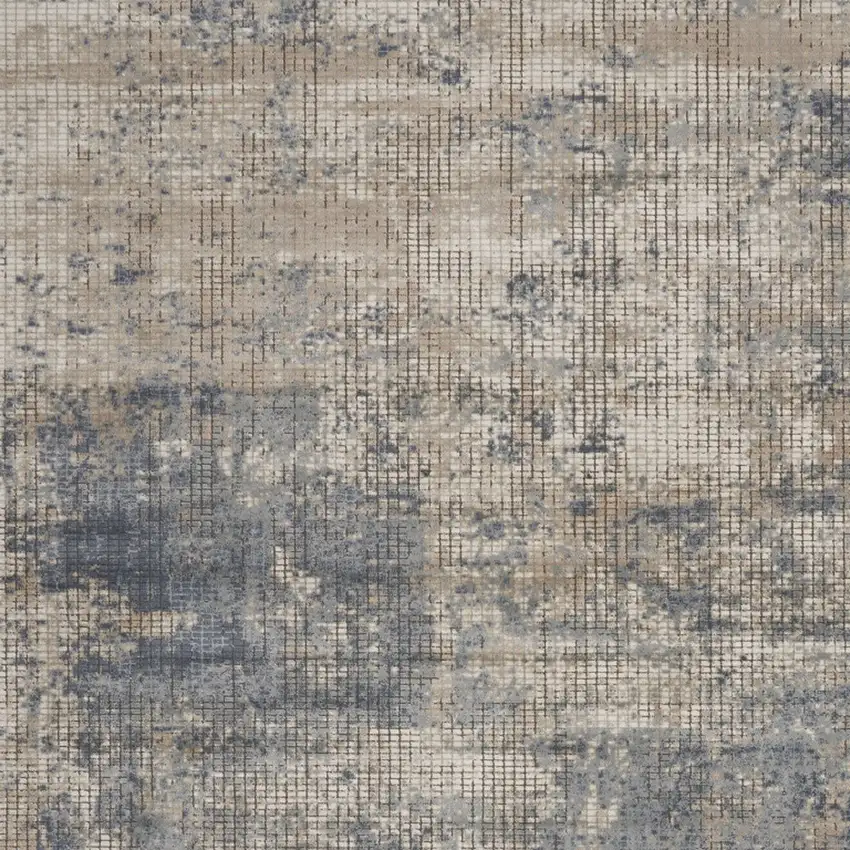 Beige and Blue Abstract Power Loom Distressed Area Rug Photo 7