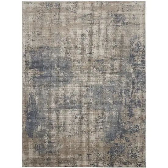 Beige and Blue Abstract Power Loom Distressed Area Rug Photo 8