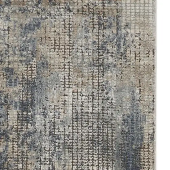 10' Beige And Blue Abstract Distressed Runner Rug Photo 1