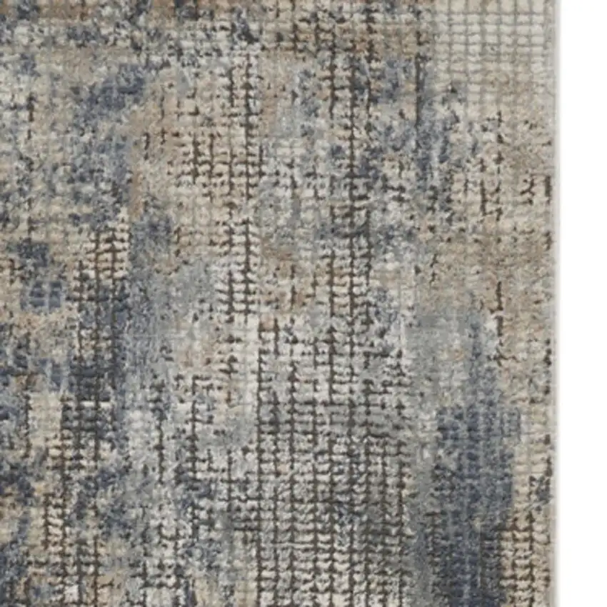 10' Beige And Blue Abstract Distressed Runner Rug Photo 1