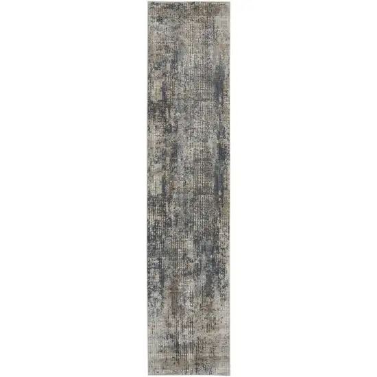 10' Beige And Blue Abstract Distressed Runner Rug Photo 4