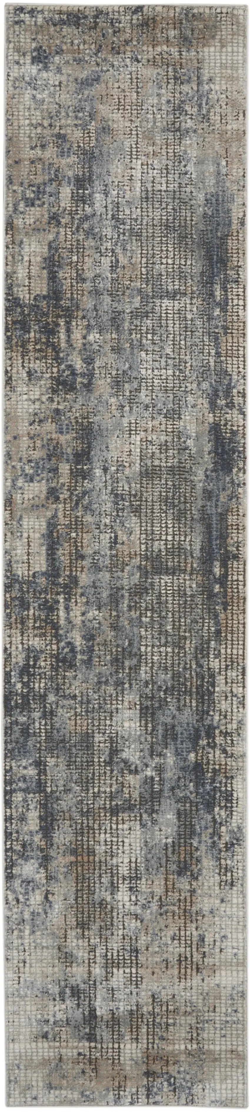 10' Beige And Blue Abstract Distressed Runner Rug Photo 4