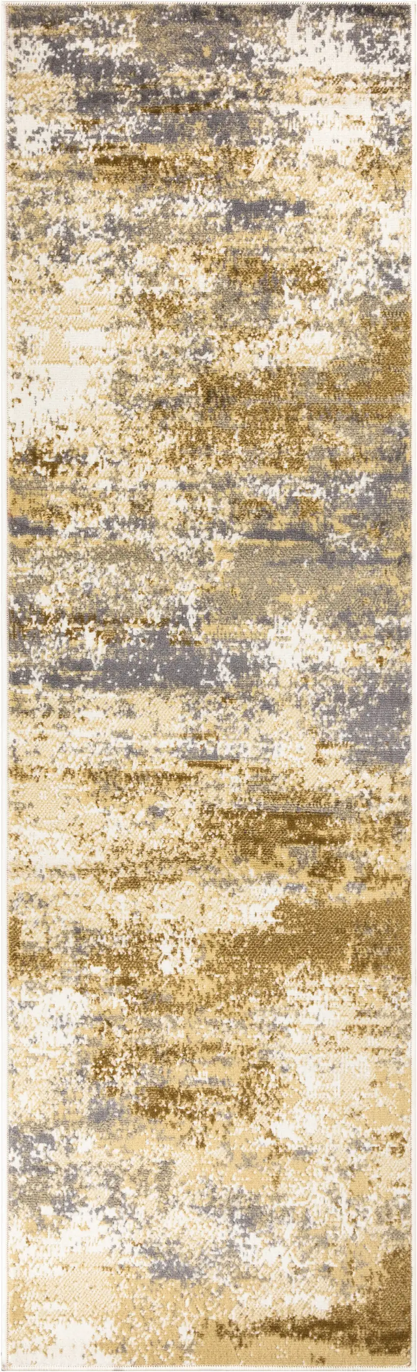 Beige and Blue Abstract Power Loom Runner Rug Photo 2