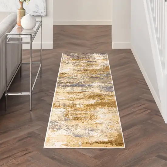 8' Beige And Blue Abstract Runner Rug Photo 5