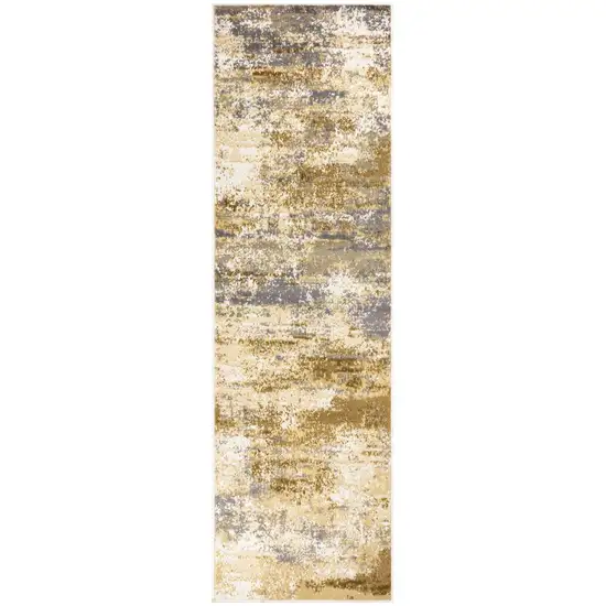 8' Beige And Blue Abstract Runner Rug Photo 9