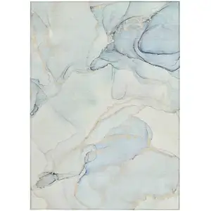 Photo of Beige and Blue Abstract Washable Non Skid Indoor Outdoor Area Rug