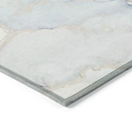 Beige and Blue Abstract Washable Non Skid Indoor Outdoor Area Rug Photo 6
