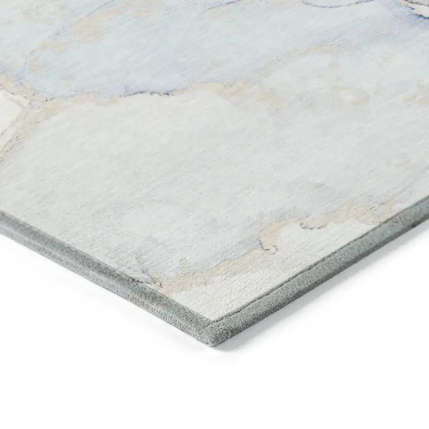 Beige and Blue Abstract Washable Non Skid Indoor Outdoor Area Rug Photo 6