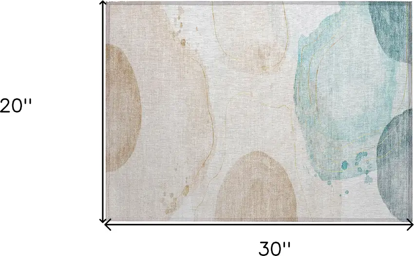 Beige and Blue Abstract Washable Non Skid Indoor Outdoor Area Rug Photo 3
