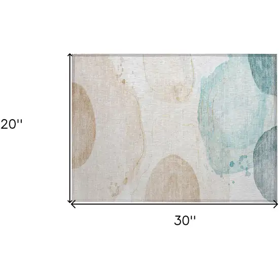 Beige and Blue Abstract Washable Non Skid Indoor Outdoor Area Rug Photo 8