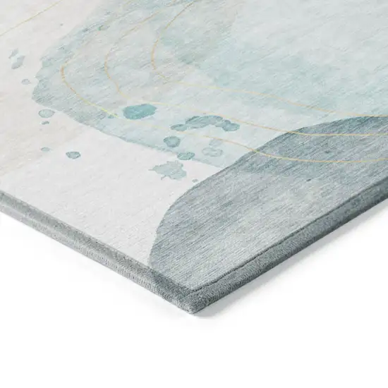 Beige and Blue Abstract Washable Non Skid Indoor Outdoor Area Rug Photo 6
