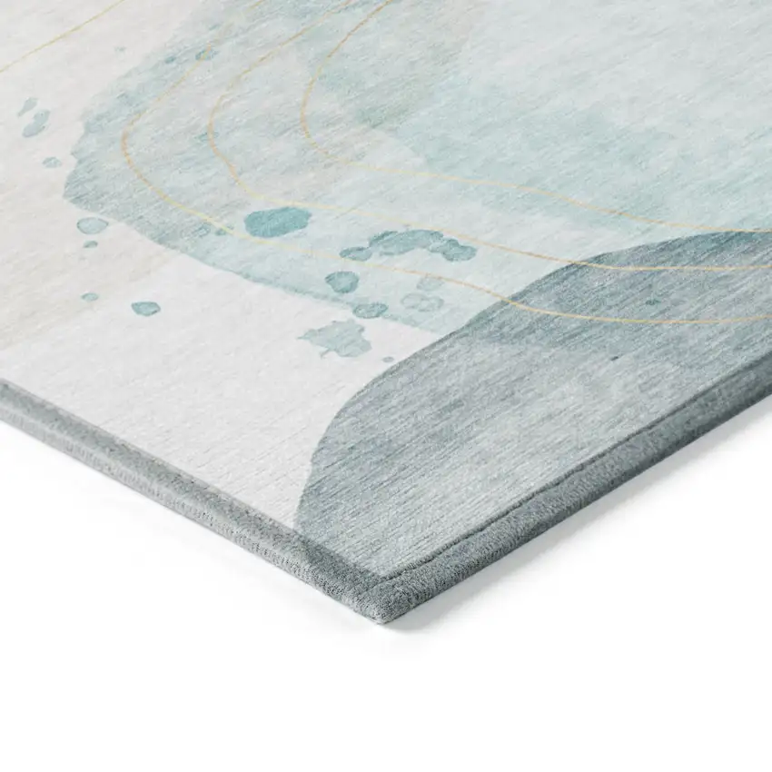 Beige and Blue Abstract Washable Non Skid Indoor Outdoor Area Rug Photo 6