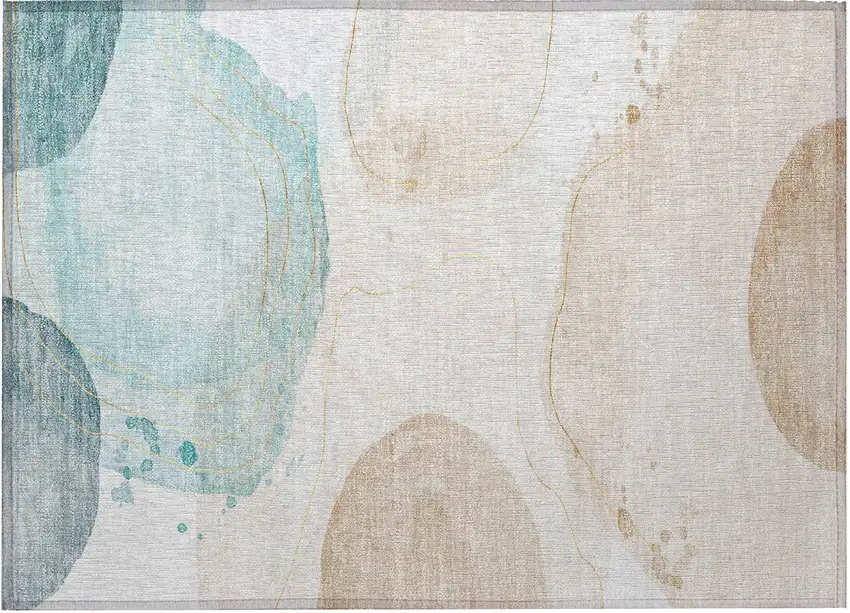 Beige and Blue Abstract Washable Non Skid Indoor Outdoor Area Rug Photo 4