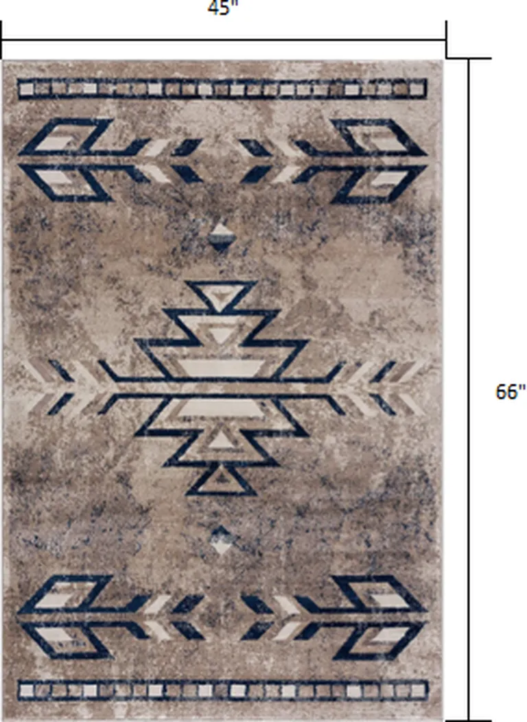 Beige and Blue Boho Chic Area Rug Photo 1