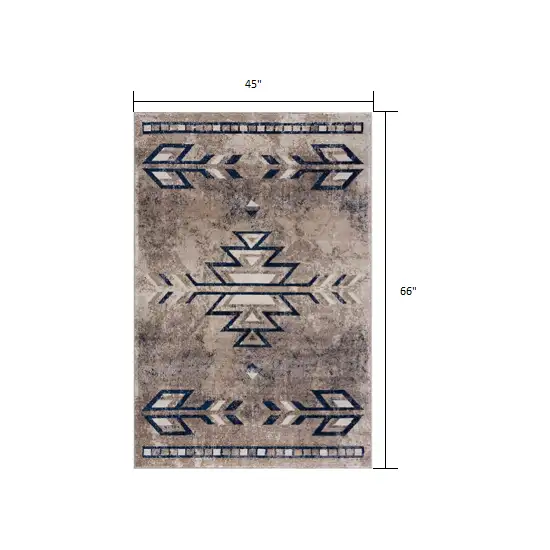 Beige and Blue Boho Chic Area Rug Photo 1