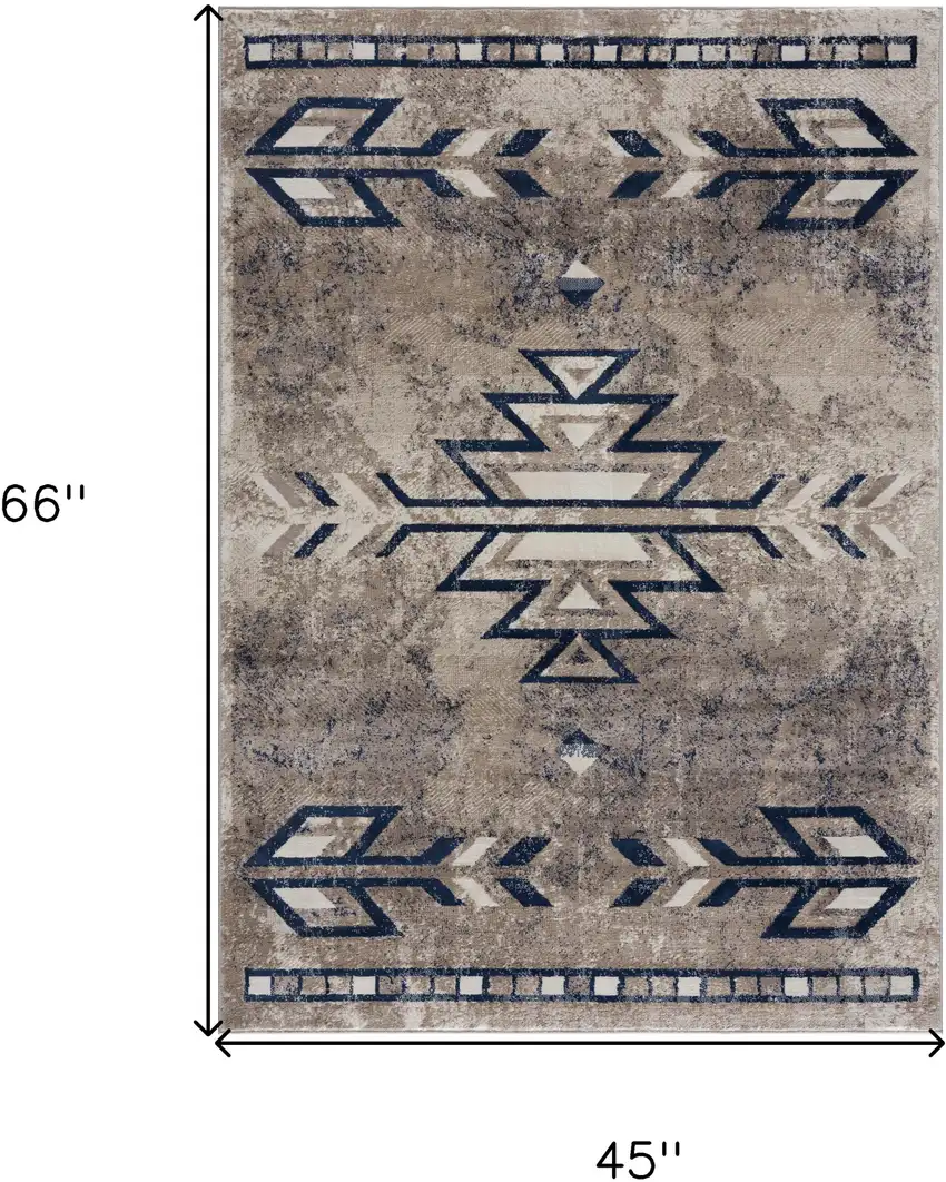 Beige And Blue Boho Chic Area Rug Photo 3