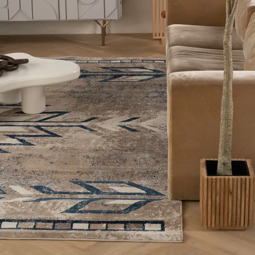 Beige And Blue Boho Chic Area Rug Photo 9