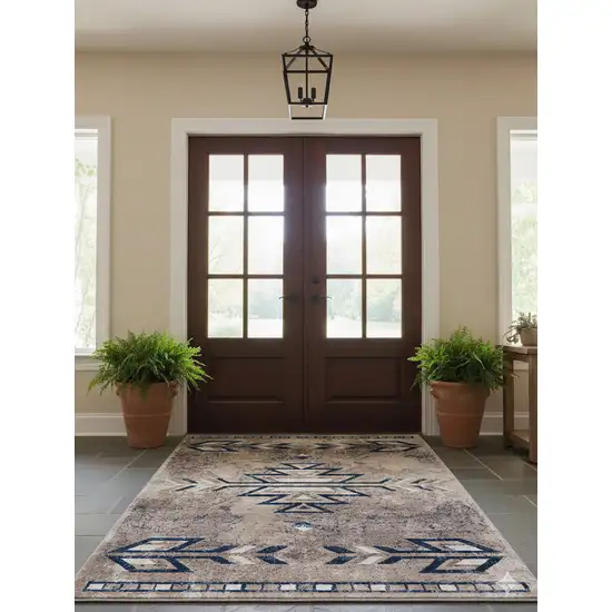 Beige And Blue Boho Chic Area Rug Photo 4