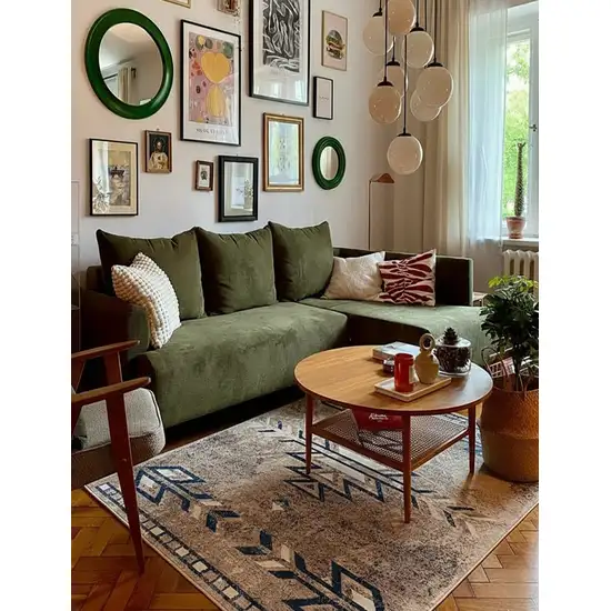 Beige And Blue Boho Chic Area Rug Photo 8