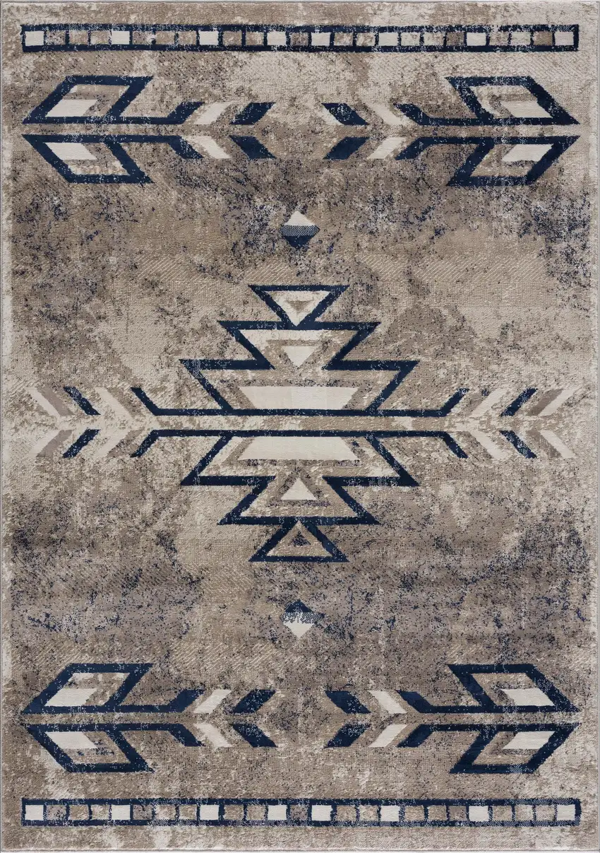 Beige and Blue Boho Chic Area Rug Photo 2