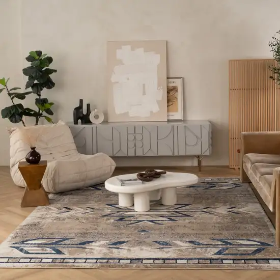 Beige And Blue Boho Chic Area Rug Photo 8