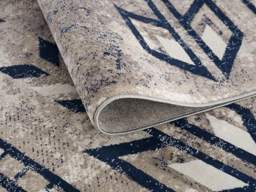 Beige and Blue Boho Chic Area Rug Photo 6