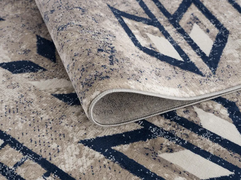 Beige and Blue Boho Chic Area Rug Photo 5
