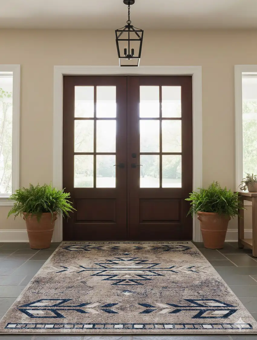 Gray Beige and Blue Southwestern Washable Area Rug Photo 6