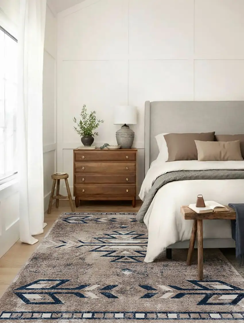 Gray Beige and Blue Southwestern Washable Area Rug Photo 2