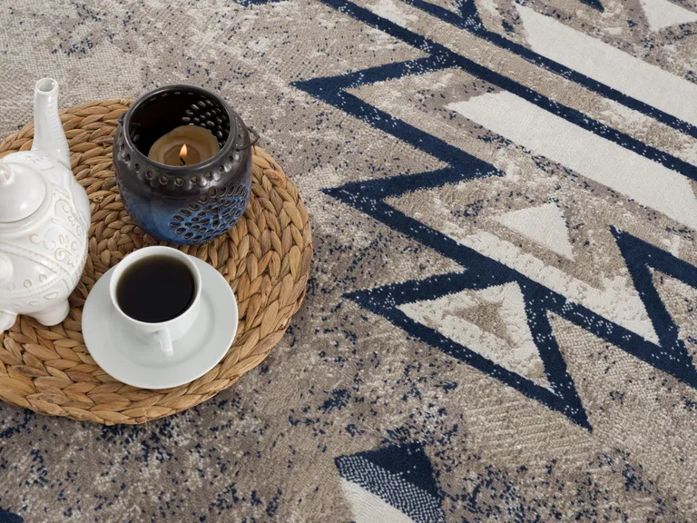 Beige and Blue Boho Chic Area Rug Photo 4