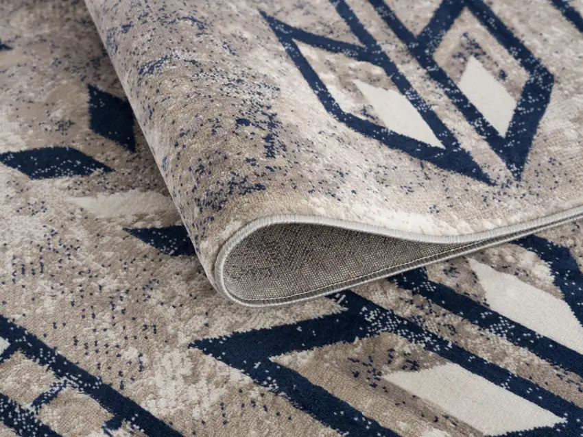 Beige and Blue Boho Chic Area Rug Photo 8