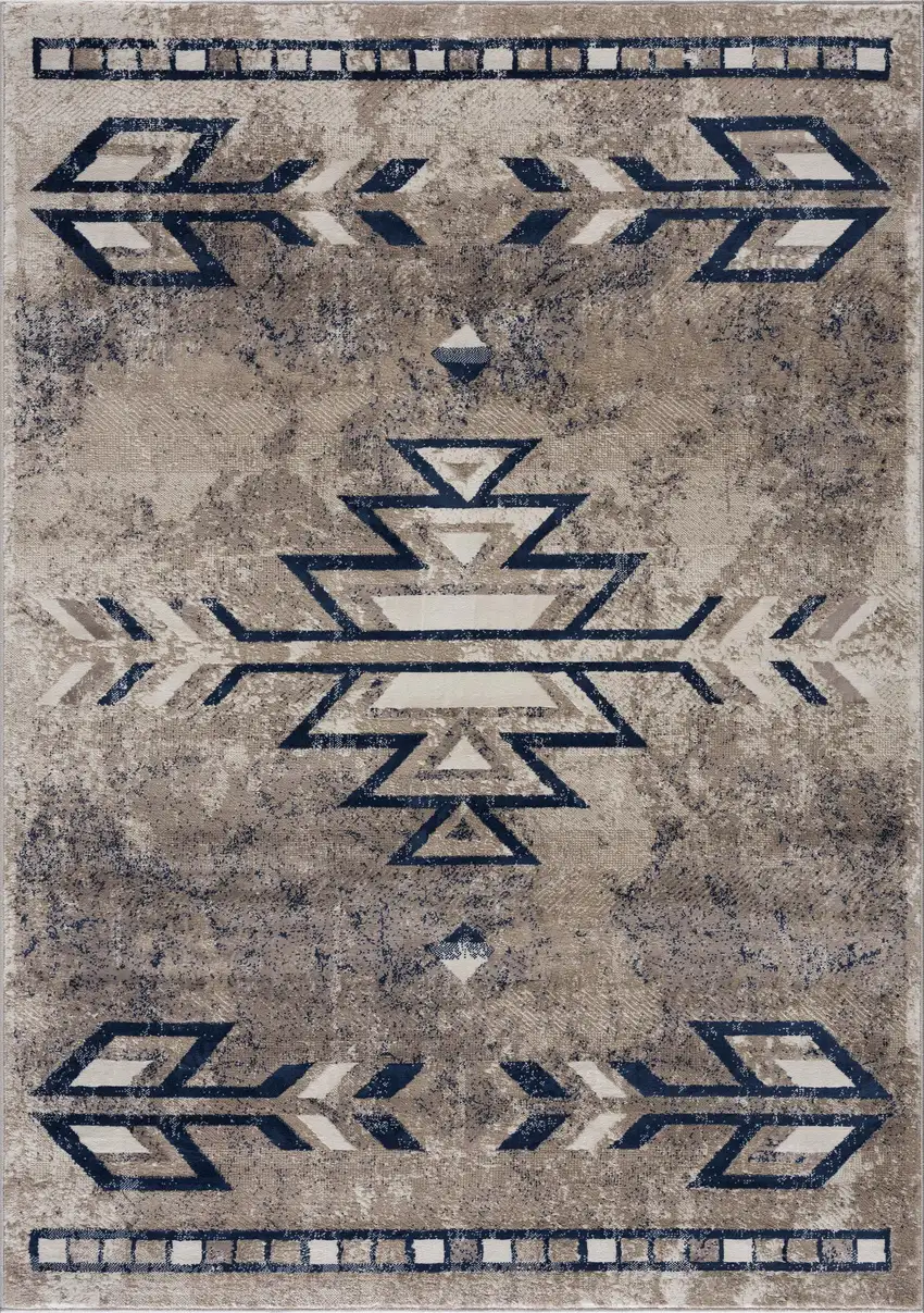Beige And Blue Boho Chic Area Rug Photo 6