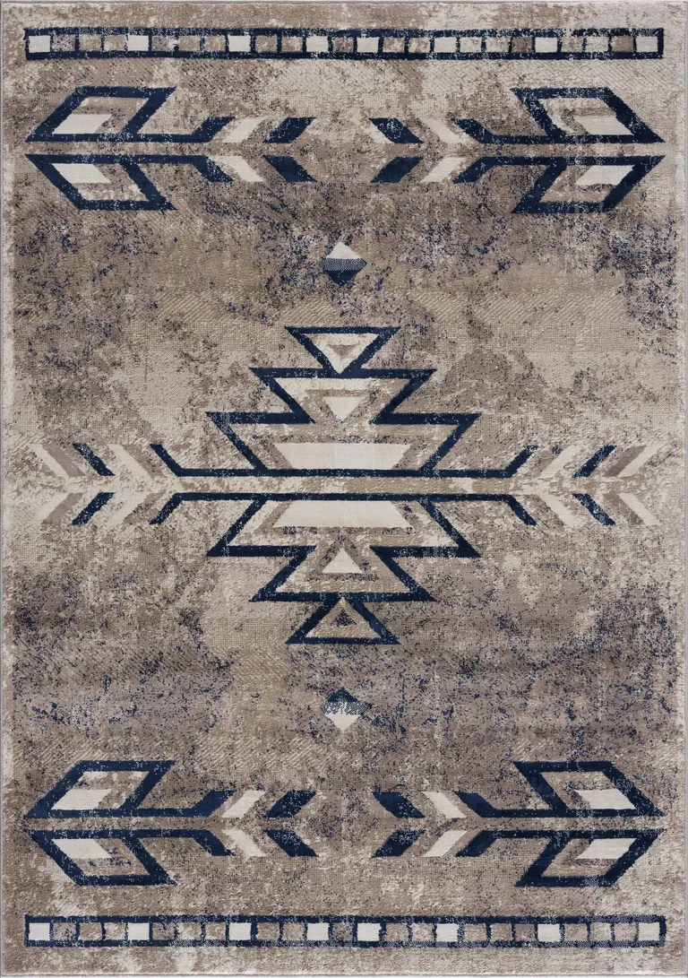 Beige and Blue Boho Chic Area Rug Photo 1