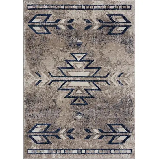 Beige and Blue Boho Chic Area Rug Photo 4