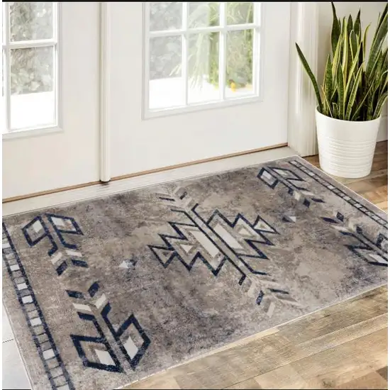 Beige And Blue Boho Chic Scatter Rug Photo 1