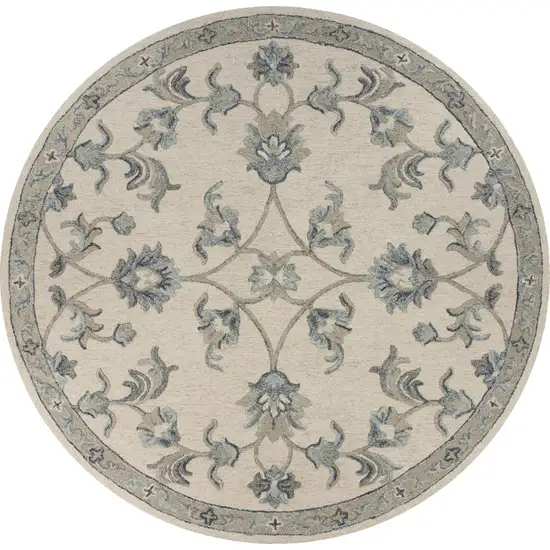 5' Light Blue Round Wool Hand Tufted Area Rug Photo 3