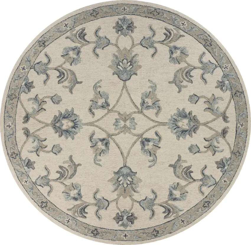 5' Light Blue Round Wool Hand Tufted Area Rug Photo 3