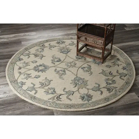 5' Light Blue Round Wool Hand Tufted Area Rug Photo 5