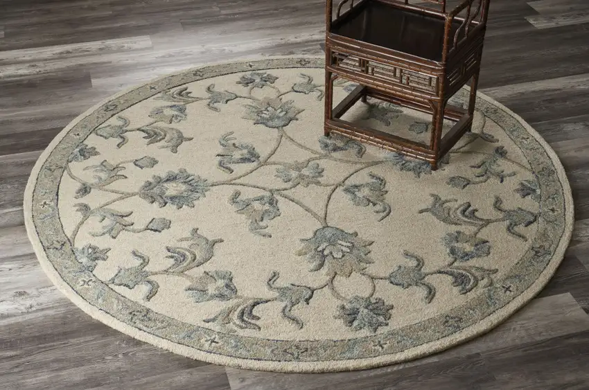 5' Light Blue Round Wool Hand Tufted Area Rug Photo 5